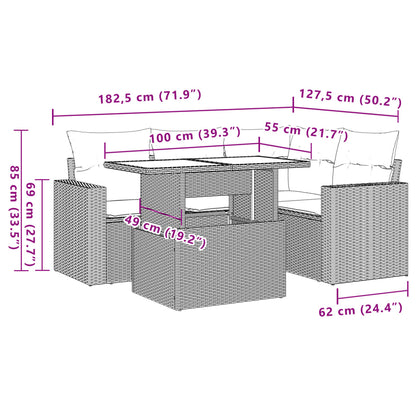 Salon de jardin avec coussins 5 pcs beige résine tressée