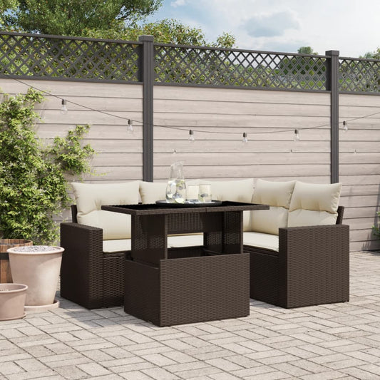 Salon de jardin avec coussins 5 pcs marron résine tressée