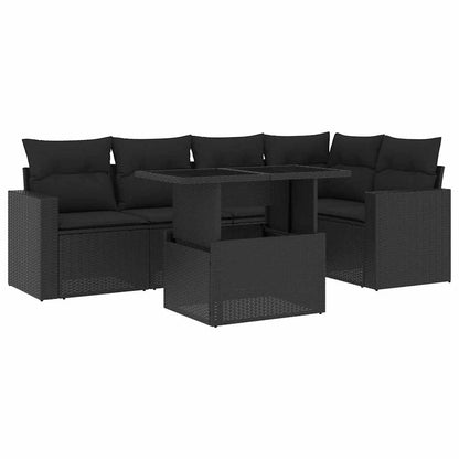 Salon de jardin 6 pcs avec coussins noir résine tressée