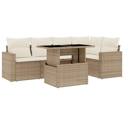 Salon de jardin avec coussins 6 pcs beige résine tressée