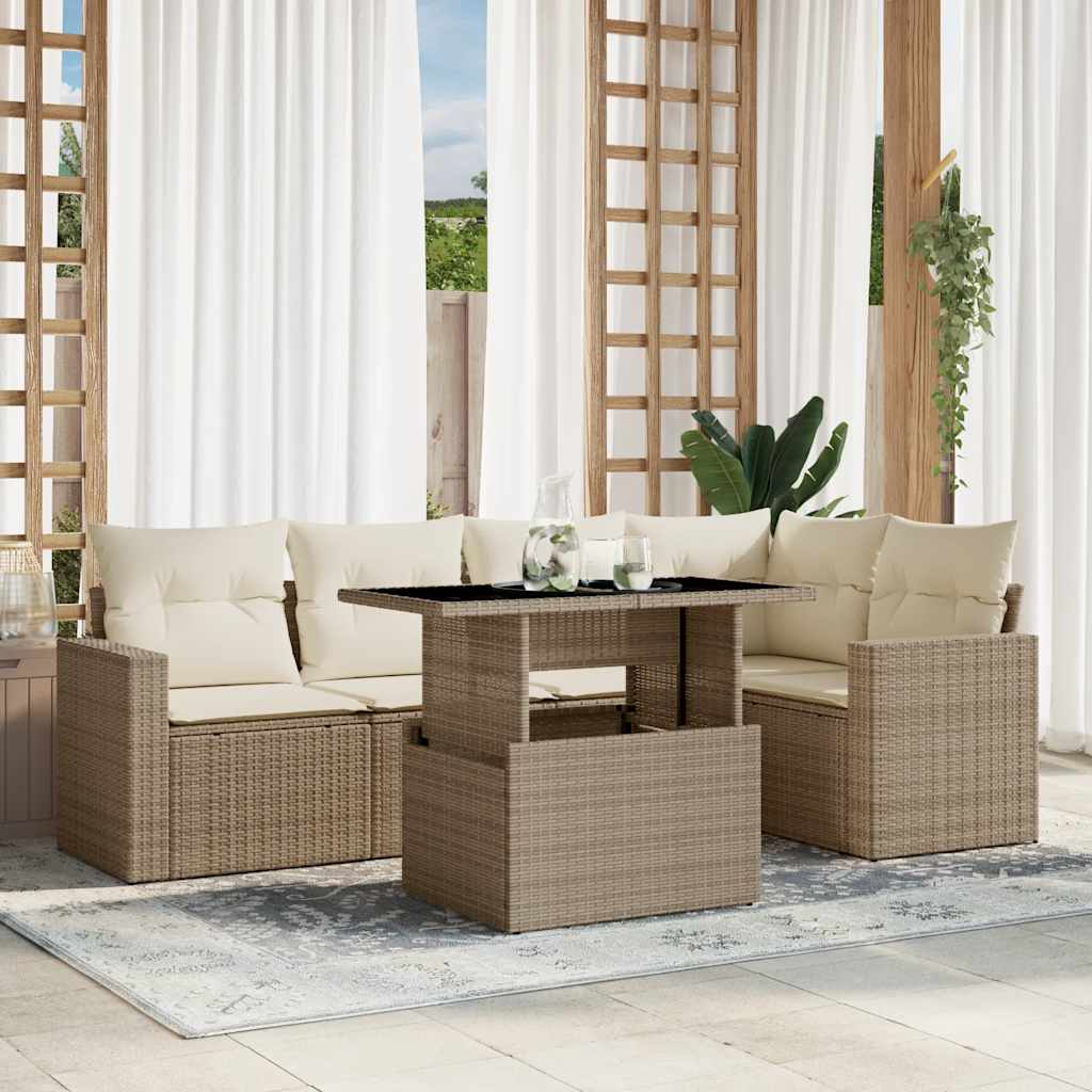 Salon de jardin avec coussins 6 pcs beige résine tressée