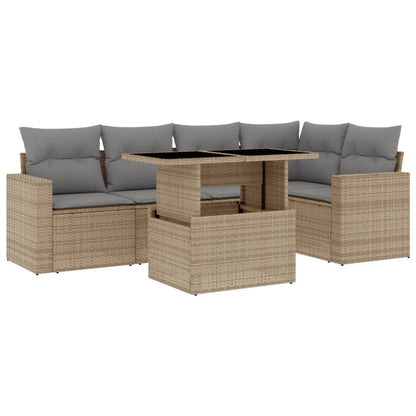 Salon de jardin avec coussins 6 pcs beige résine tressée