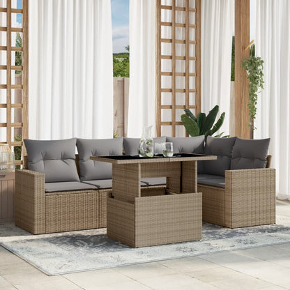 Salon de jardin avec coussins 6 pcs beige résine tressée