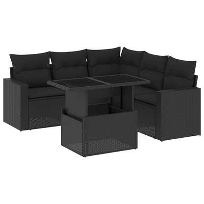 Salon de jardin 6 pcs avec coussins noir résine tressée