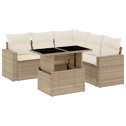 Salon de jardin avec coussins 6 pcs beige résine tressée