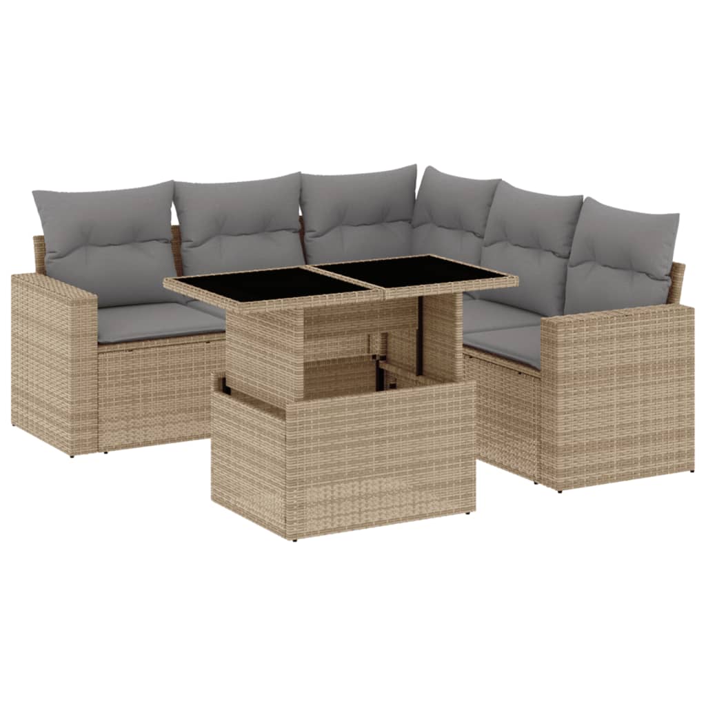 Salon de jardin avec coussins 6 pcs beige résine tressée