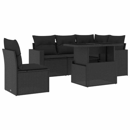 Salon de jardin 6 pcs avec coussins noir résine tressée