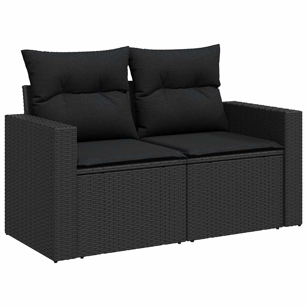 Salon de jardin 6 pcs avec coussins noir résine tressée