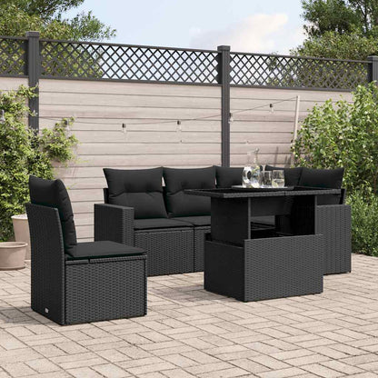 Salon de jardin 6 pcs avec coussins noir résine tressée