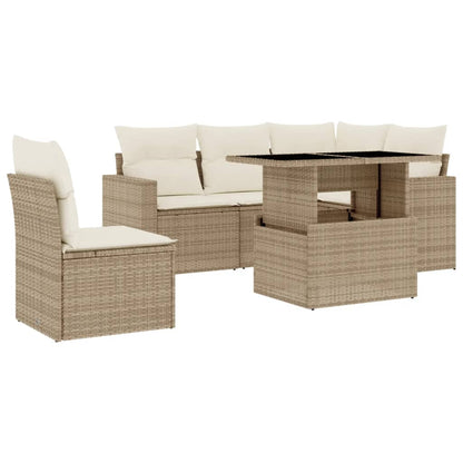 Salon de jardin avec coussins 6 pcs beige résine tressée