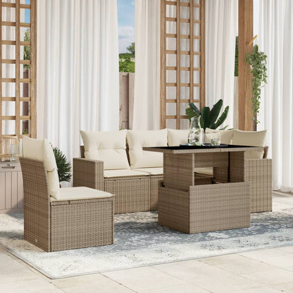 Salon de jardin avec coussins 6 pcs beige résine tressée