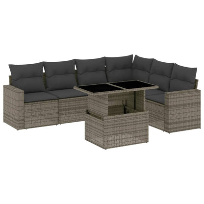 Salon de jardin avec coussins 7 pcs gris résine tressée