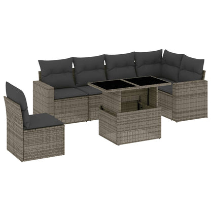 Salon de jardin avec coussins 7 pcs gris résine tressée