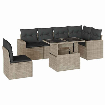 Salon de jardin avec coussins 7 pcs gris clair résine tressée