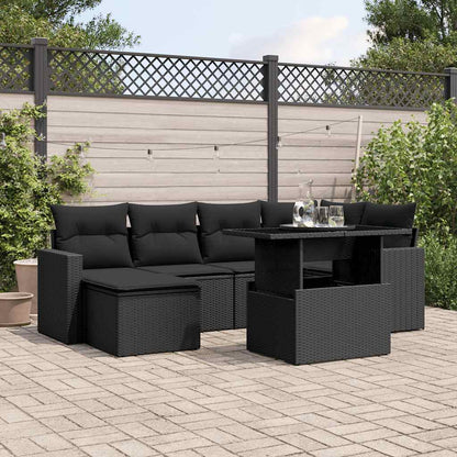 Salon de jardin 7 pcs avec coussins noir résine tressée