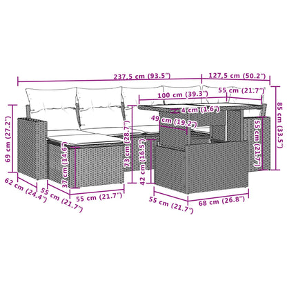 Salon de jardin avec coussins 7 pcs gris résine tressée