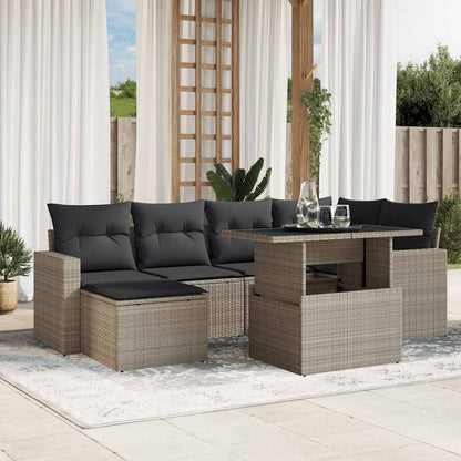 Salon de jardin avec coussins 7 pcs gris clair résine tressée