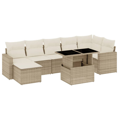 Salon de jardin avec coussins 8 pcs beige résine tressée