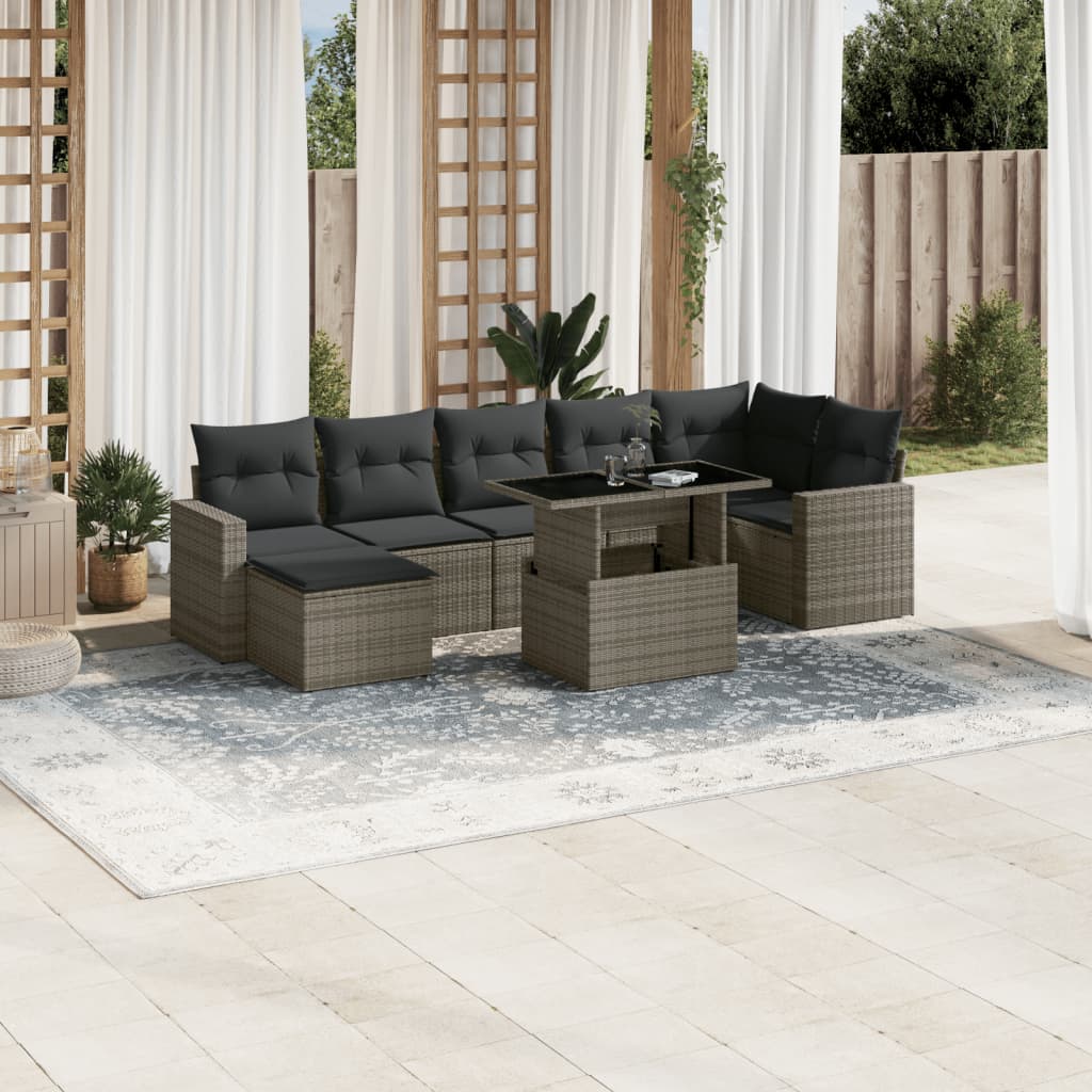 Salon de jardin 8 pcs avec coussins gris résine tressée