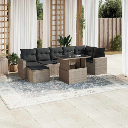 Salon de jardin 8 pcs avec coussins gris clair résine tressée