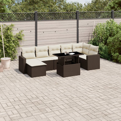 Salon de jardin 8 pcs avec coussins marron résine tressée