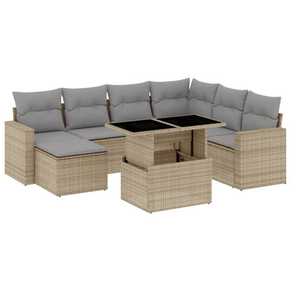 Salon de jardin avec coussins 8 pcs beige résine tressée