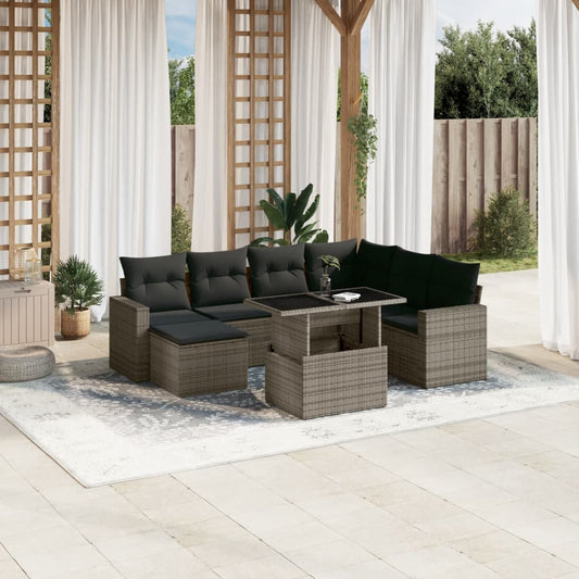 Salon de jardin 8 pcs avec coussins gris résine tressée