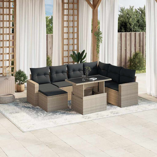 Salon de jardin 8 pcs avec coussins gris clair résine tressée