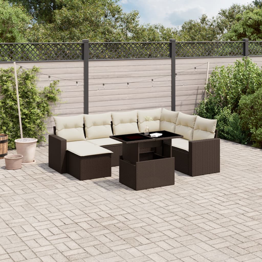 Salon de jardin 8 pcs avec coussins marron résine tressée