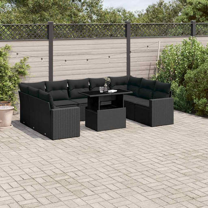 Salon de jardin 10 pcs avec coussins noir résine tressée