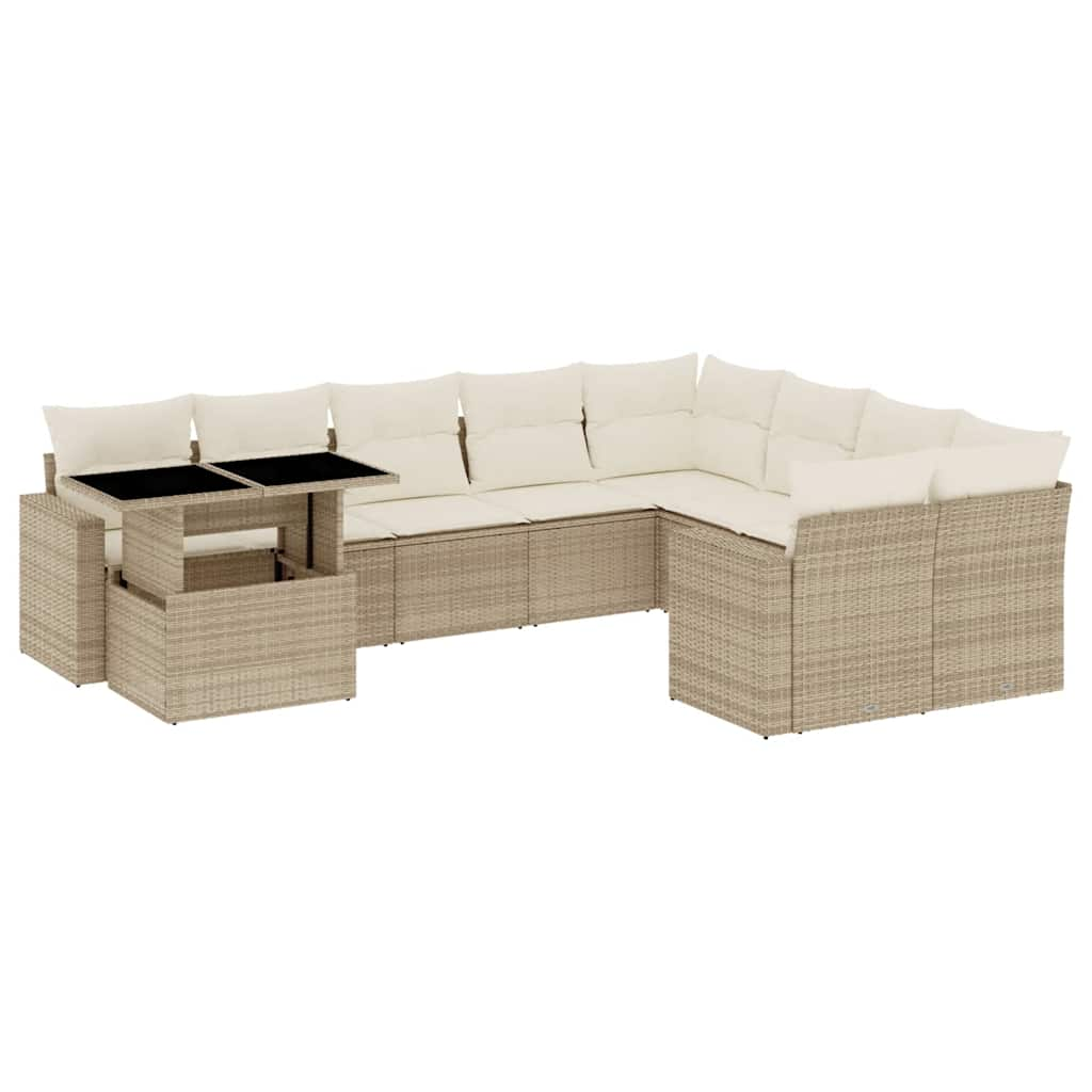 Salon de jardin avec coussins 10 pcs beige résine tressée