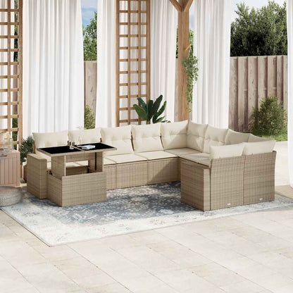 Salon de jardin avec coussins 10 pcs beige résine tressée