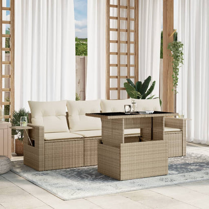 Salon de jardin avec coussins 5 pcs beige résine tressée