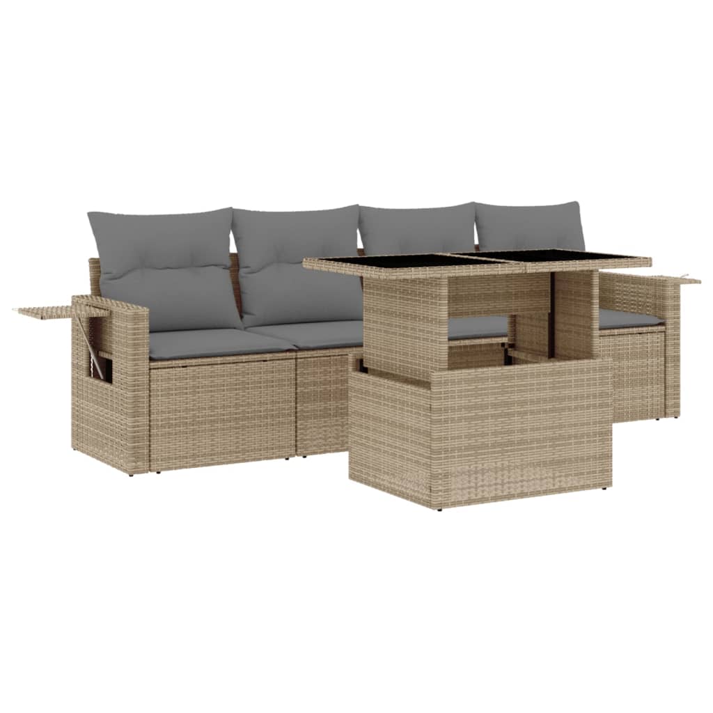 Salon de jardin avec coussins 5 pcs beige résine tressée