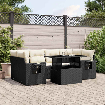 Salon de jardin 7 pcs avec coussins noir résine tressée