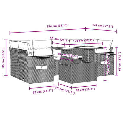 Salon de jardin avec coussins 7 pcs gris résine tressée