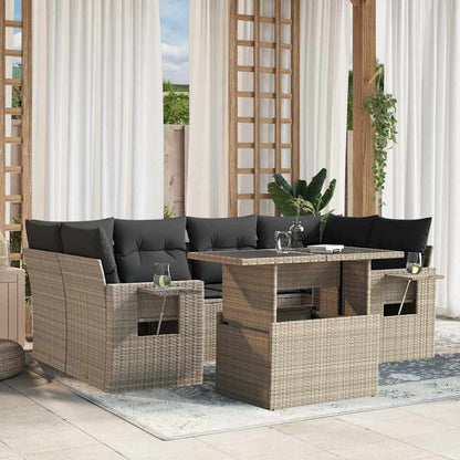 Salon de jardin avec coussins 7 pcs gris clair résine tressée