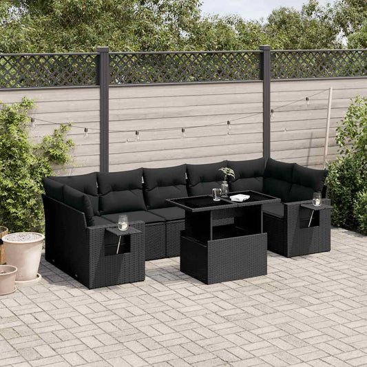 Salon de jardin 8 pcs avec coussins noir résine tressée