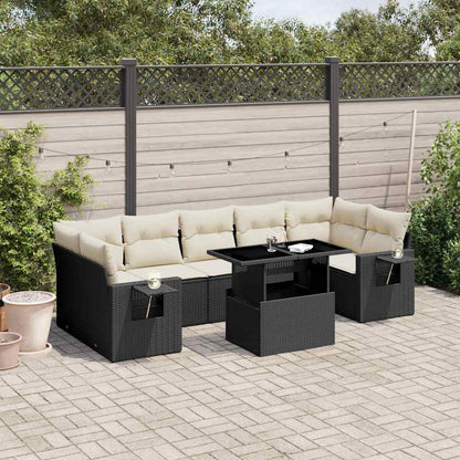 Salon de jardin 8 pcs avec coussins noir résine tressée