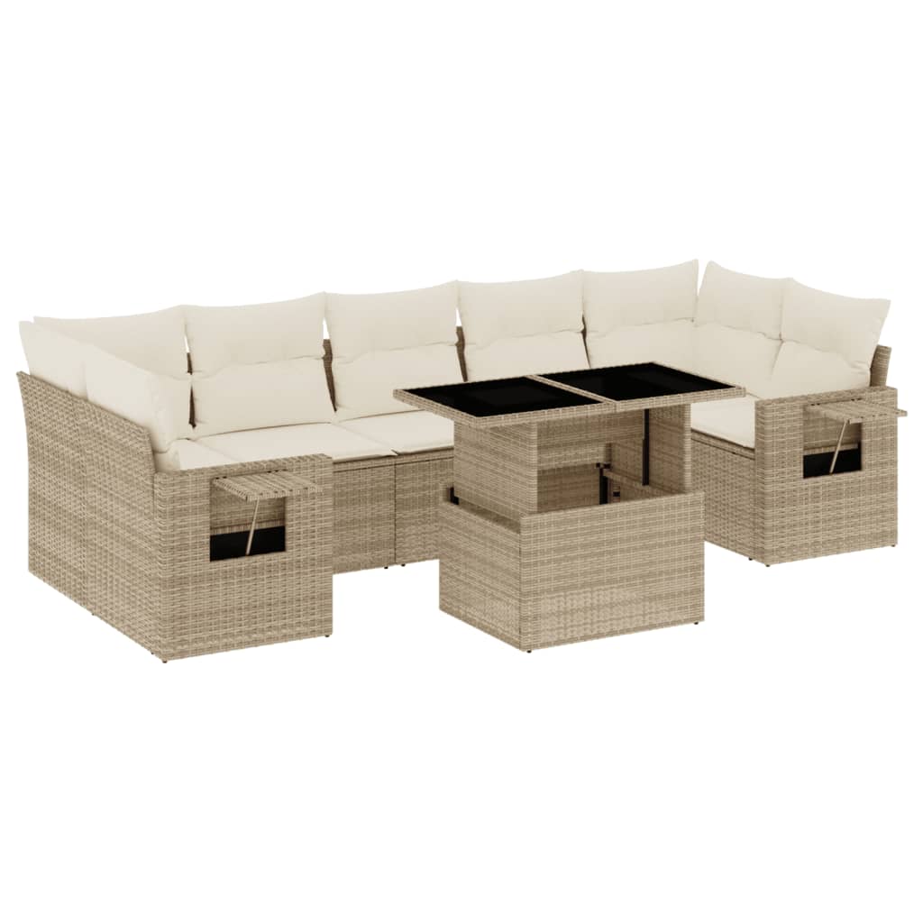 Salon de jardin avec coussins 8 pcs beige résine tressée