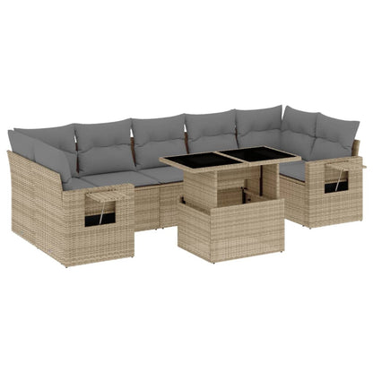 Salon de jardin avec coussins 8 pcs beige résine tressée