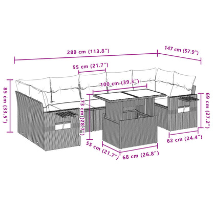 Salon de jardin 8 pcs avec coussins gris résine tressée