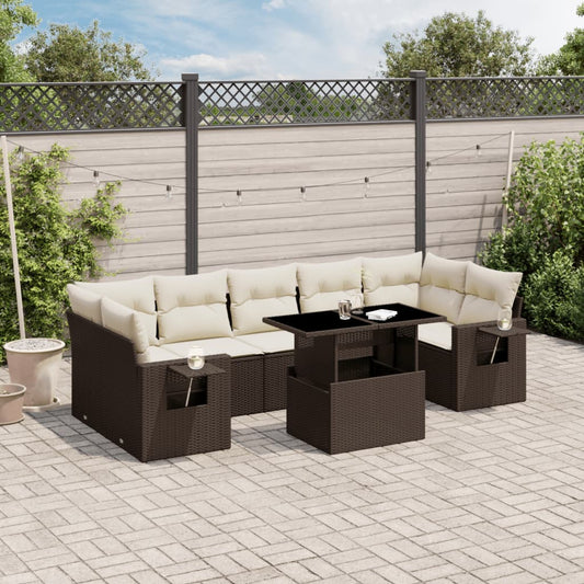 Salon de jardin 8 pcs avec coussins marron résine tressée