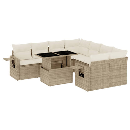 Salon de jardin avec coussins 9 pcs beige résine tressée