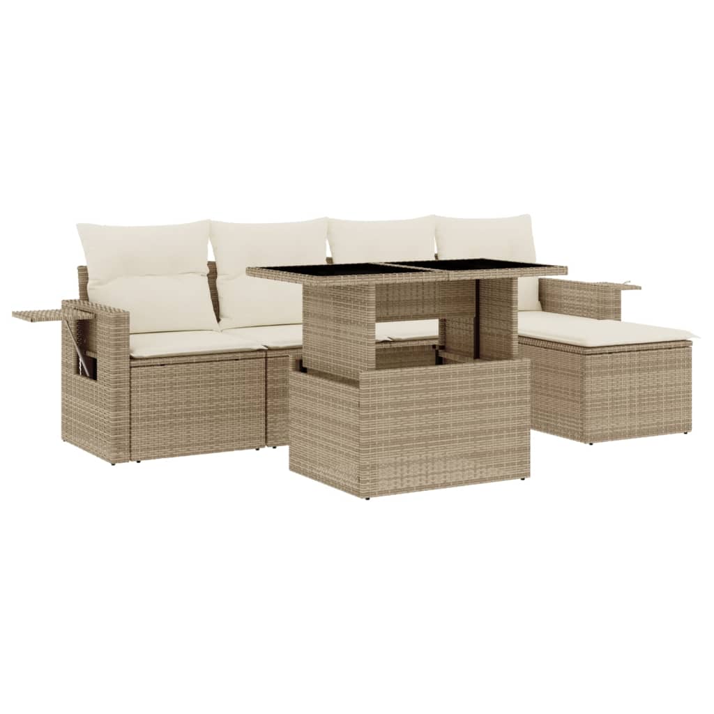 Salon de jardin avec coussins 6 pcs beige résine tressée