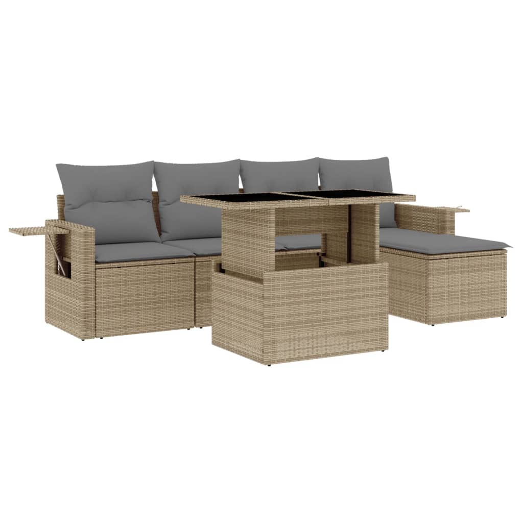 Salon de jardin avec coussins 6 pcs beige résine tressée