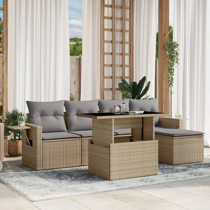 Salon de jardin avec coussins 6 pcs beige résine tressée