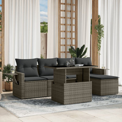 Salon de jardin 6 pcs avec coussins gris résine tressée