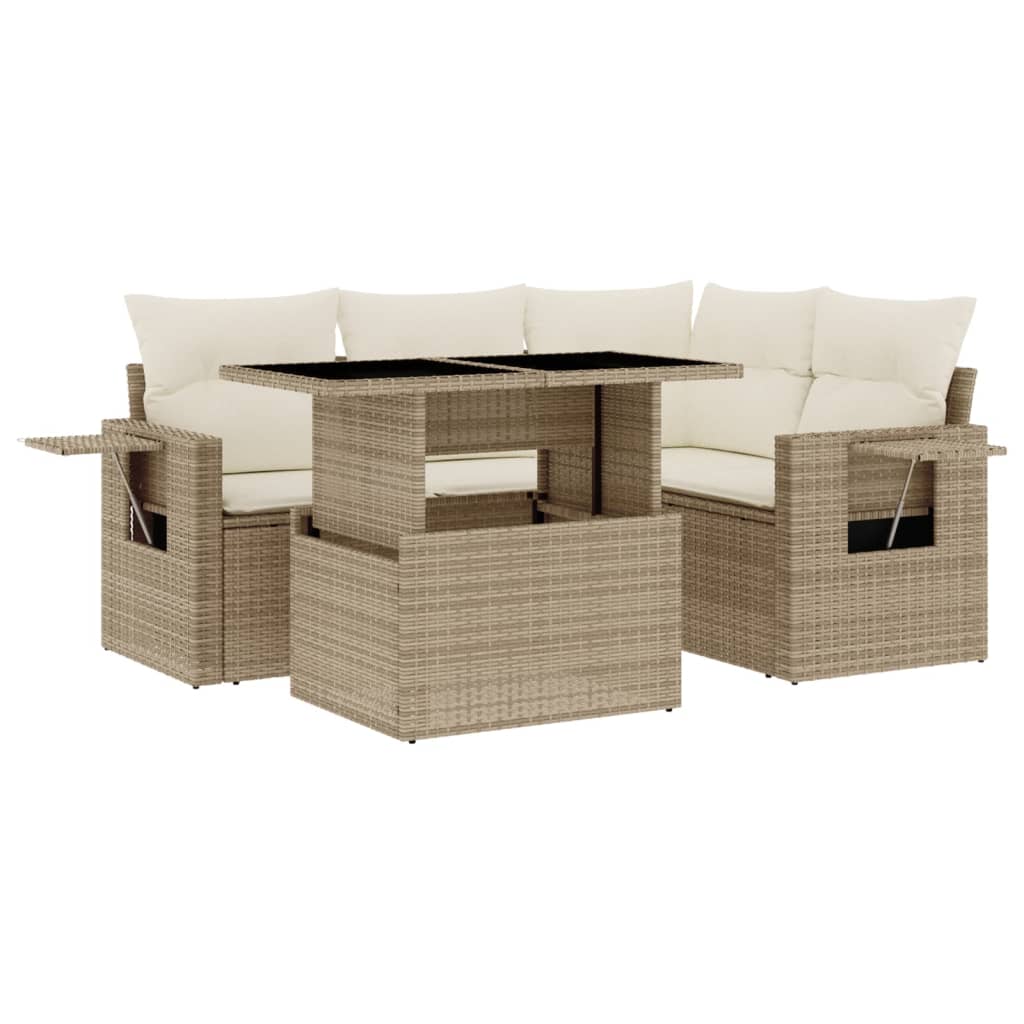 Salon de jardin avec coussins 5 pcs beige résine tressée