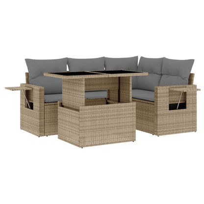 Salon de jardin avec coussins 5 pcs beige résine tressée